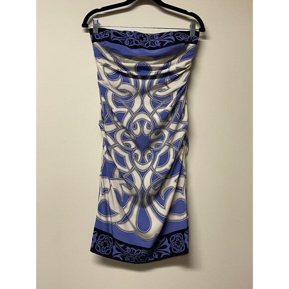 NICOLE MILLER COLLECTIONS 100% Silk Strapless Dress, Blue/Blk/Wht, Sz 4 - Picture 2 of 8